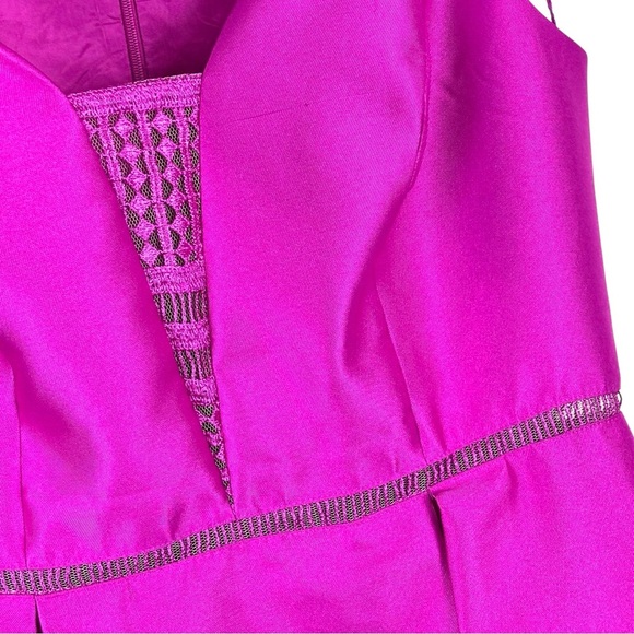 ADRIANNA PAPELL PINK LATTICE LACE TRIM A LINE SLEEVELESS MIDI COCKTAIL DRESS - Picture 12 of 15